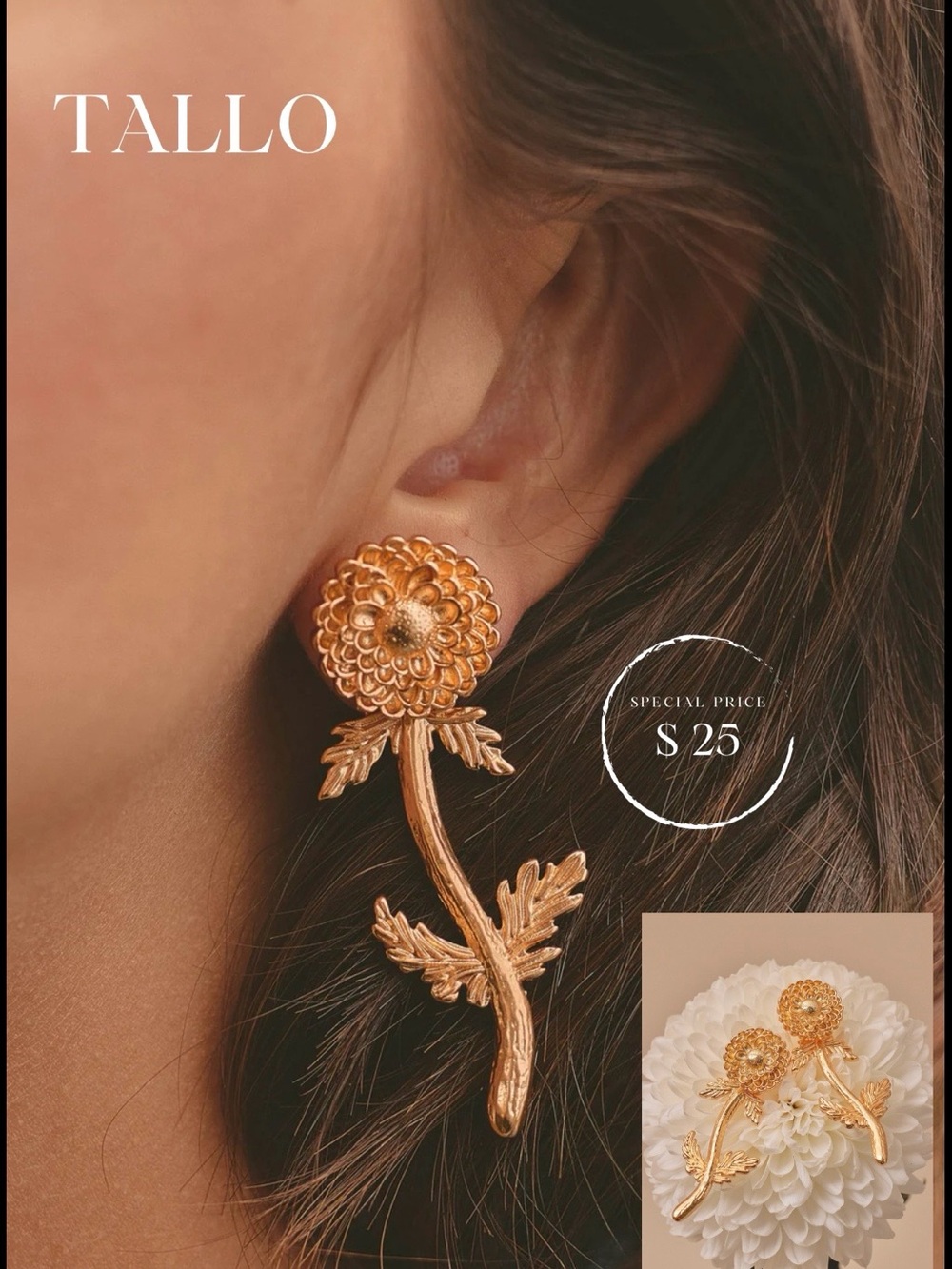Gold Floral Drop Earrings - Gold